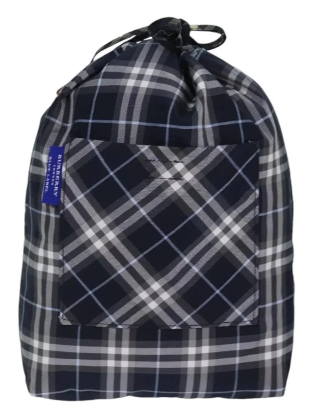BURBERRY Nova Check Blue Label Drawstring Bag Pouch Nylon Navy Auth ti1925